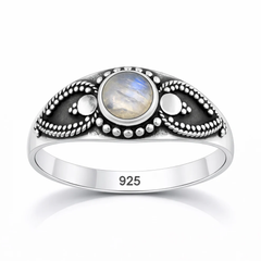 Sterling Silver Oxidized And Polished Moonstone Bali Ring