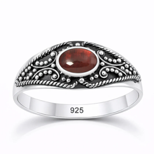 Load image into Gallery viewer, Sterling Silver Oxidized And Polished Garnet Stone Bali Ring