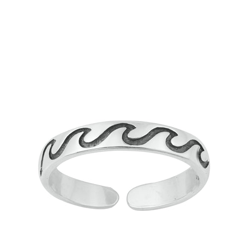 Sterling Silver Oxidized Waves Toe Ring