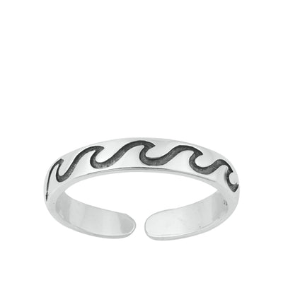 Sterling Silver Oxidized Waves Toe Ring