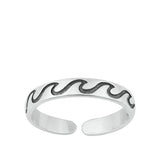 Sterling Silver Oxidized Waves Toe Ring