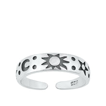 Load image into Gallery viewer, Sterling Silver Oxidized Sun Star And Moon Toe Ring