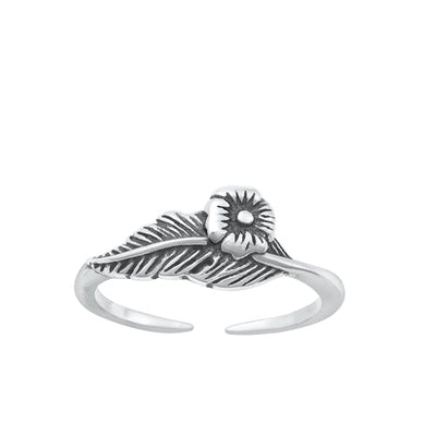 Sterling Silver Oxidized Flower Toe Ring