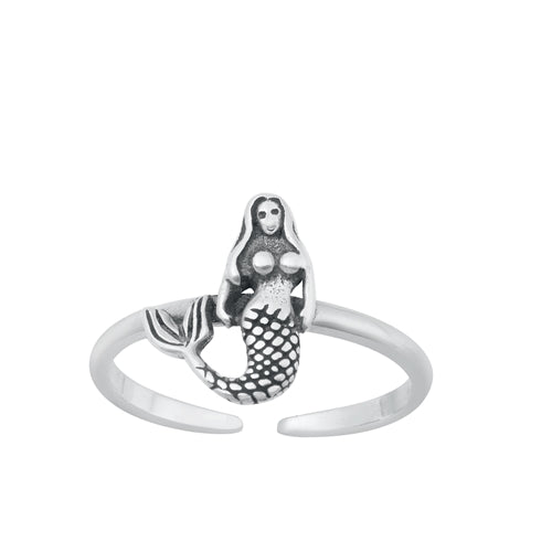 Sterling Silver Oxidized Mermaid Toe Ring