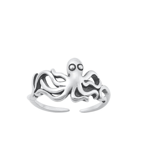 Sterling Silver Oxidized Octopus Toe Ring