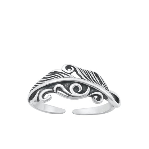 Sterling Silver Oxidized Feather Toe Ring-6.6mm