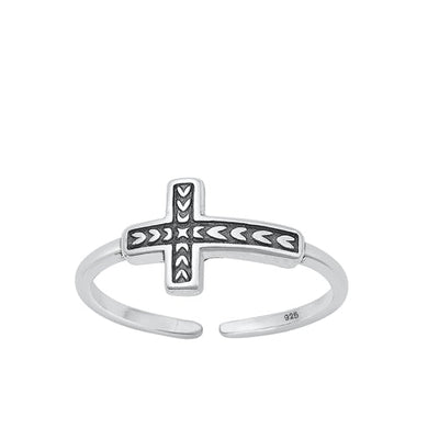 Sterling Silver Oxidized Cross Toe Ring