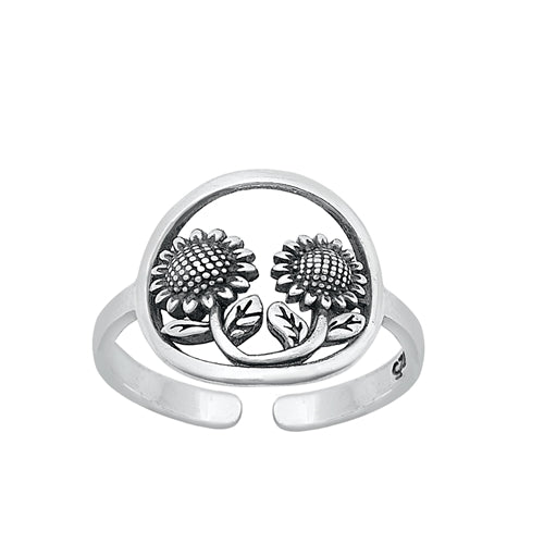 Sterling Silver Oxidized Sunflowers Pendant Toe Ring