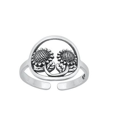 Sterling Silver Oxidized Sunflowers Pendant Toe Ring