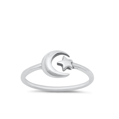 Sterling Silver Oxidized Moon and Star Toe Ring