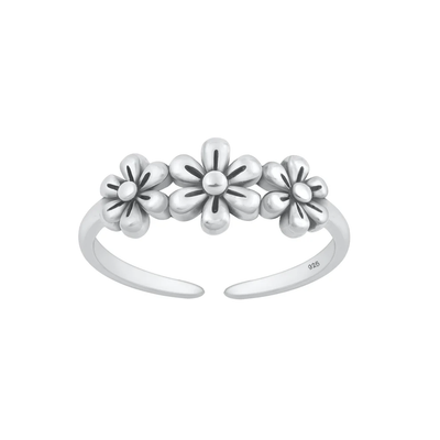 Sterling Silver Oxidized Flowers Toe Ring