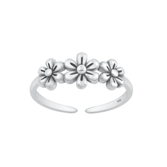 Sterling Silver Oxidized Flowers Toe Ring