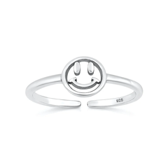 Sterling Silver Oxidized And Polished Happy Face Toe Ring