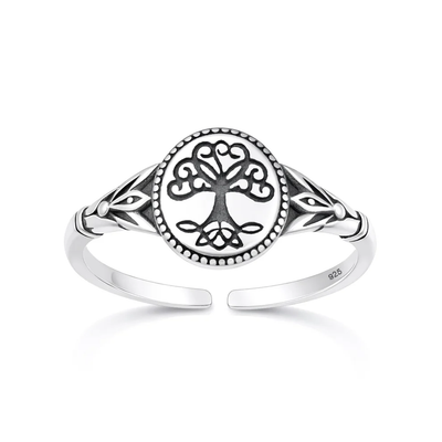 Sterling Silver Oxidized And Polished Celtic Tree Toe Ring
