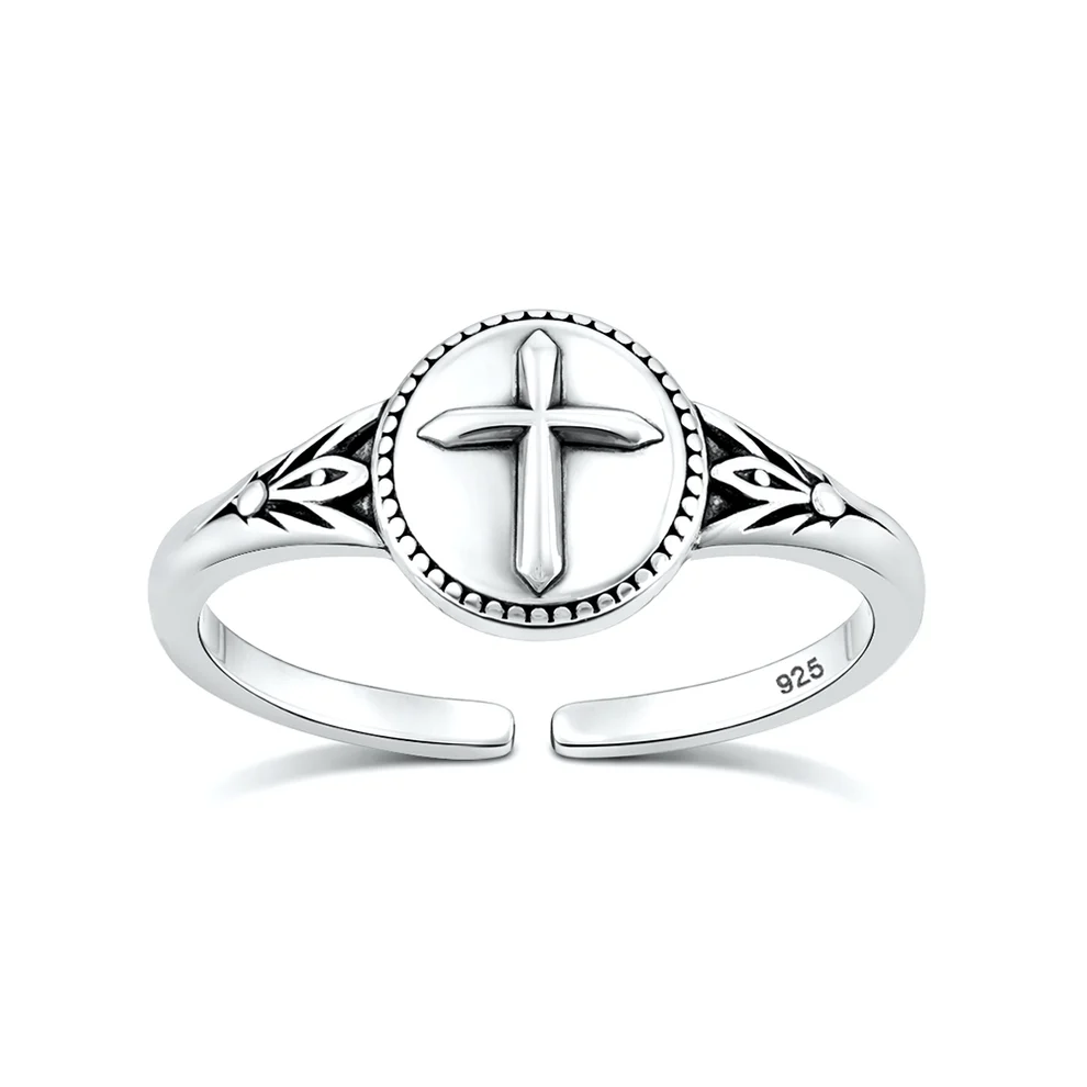 Sterling Silver Oxidized And Polished Cross Toe Ring