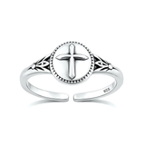 Sterling Silver Oxidized And Polished Cross Toe Ring