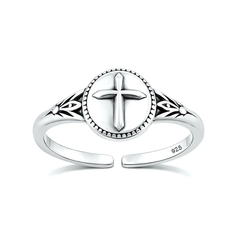 Sterling Silver Oxidized And Polished Cross Toe Ring