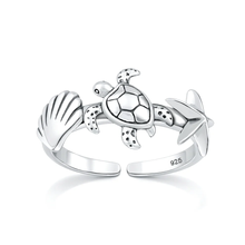 Load image into Gallery viewer, Sterling Silver Oxidized And Polished Sea Animals Toe Ring