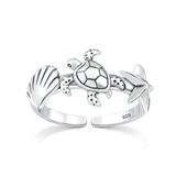 Sterling Silver Oxidized And Polished Sea Animals Toe Ring