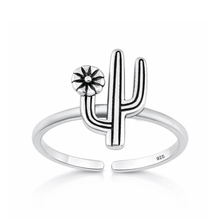 Load image into Gallery viewer, Sterling Silver Oxidized And Polished Cactus Toe Ring