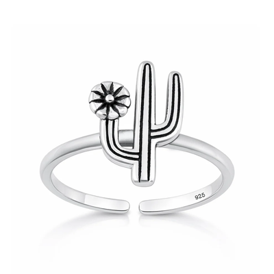Sterling Silver Oxidized And Polished Cactus Toe Ring