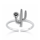 Sterling Silver Oxidized And Polished Cactus Toe Ring