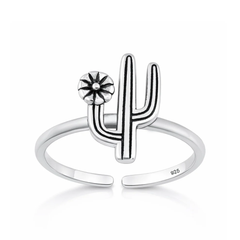 Sterling Silver Oxidized And Polished Cactus Toe Ring