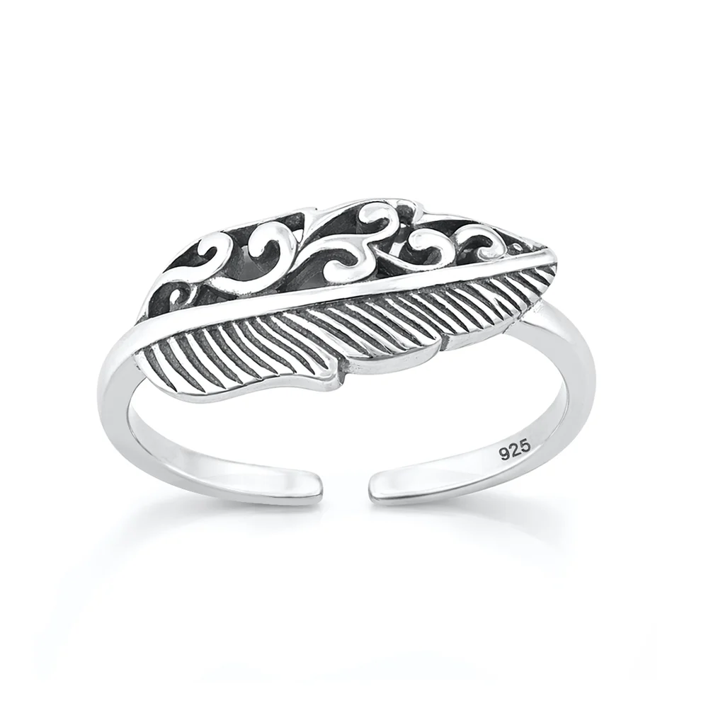 Sterling Silver Oxidized And Polished Leaf Toe Ring