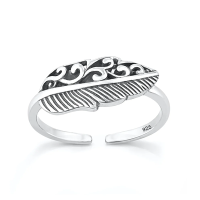 Sterling Silver Oxidized And Polished Leaf Toe Ring