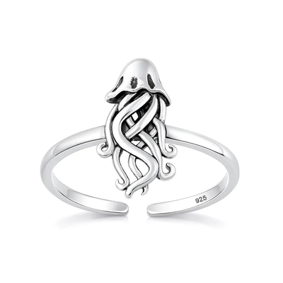 Sterling Silver Oxidized And Polished Jellyfish Toe Ring