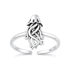 Sterling Silver Oxidized And Polished Jellyfish Toe Ring
