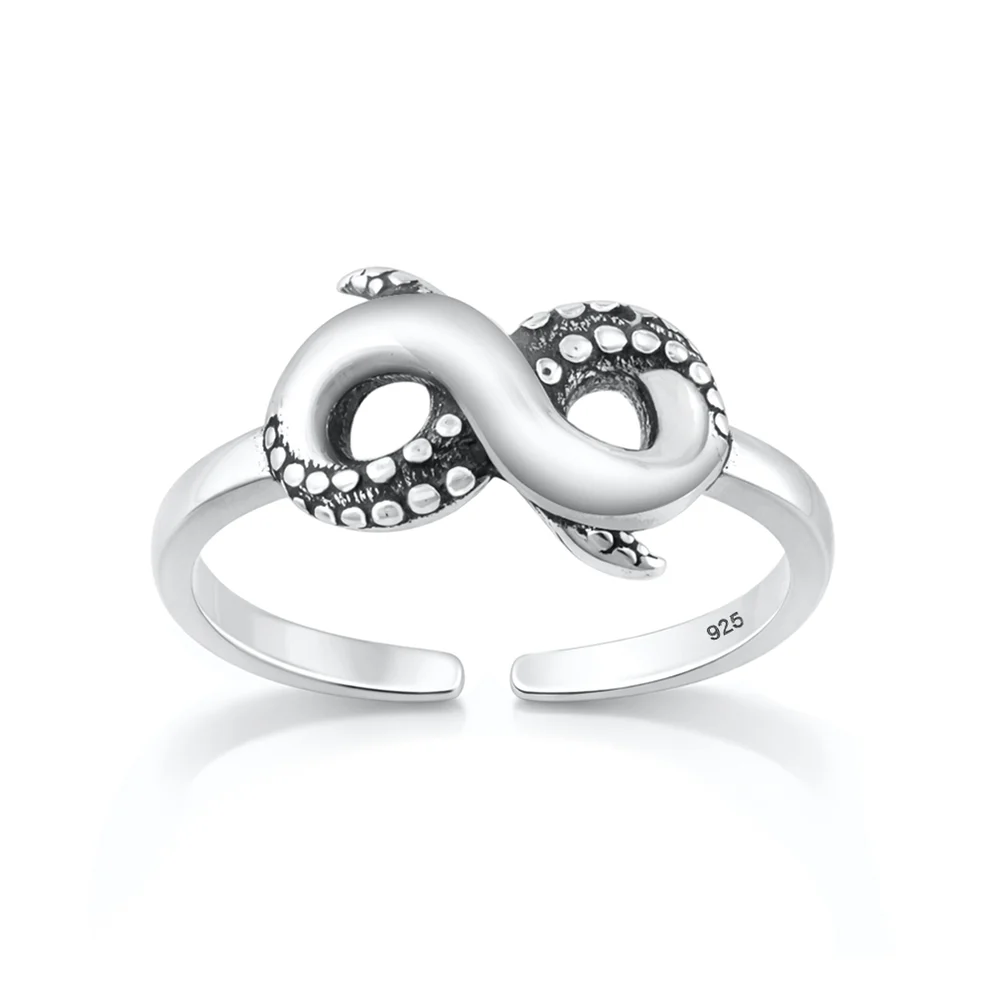 Sterling Silver Oxidized And Polished Tentacle Toe Ring