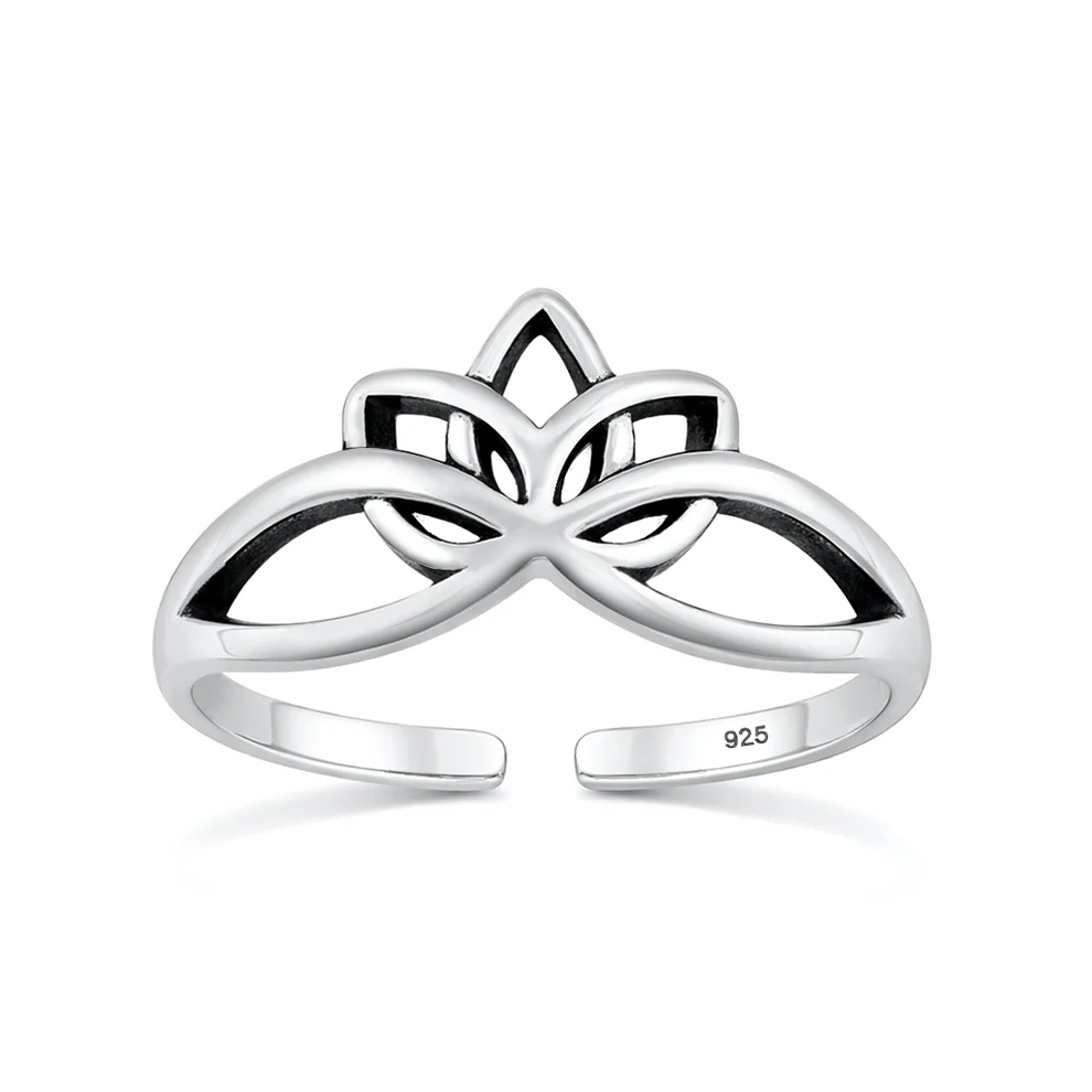 Sterling Silver Oxidized And Polished Lotus Toe Ring