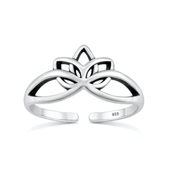 Sterling Silver Oxidized And Polished Lotus Toe Ring