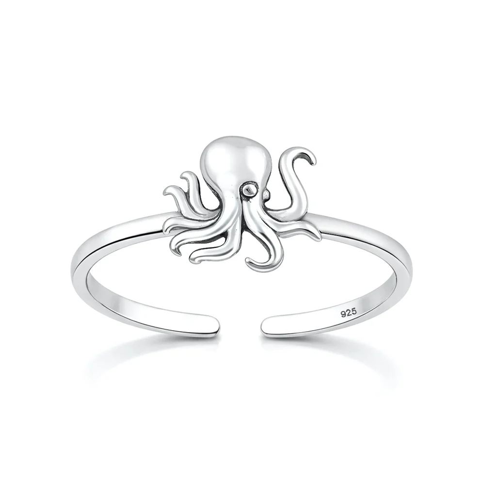 Sterling Silver Oxidized And Polished Octopus Toe Ring
