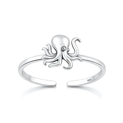 Sterling Silver Oxidized And Polished Octopus Toe Ring