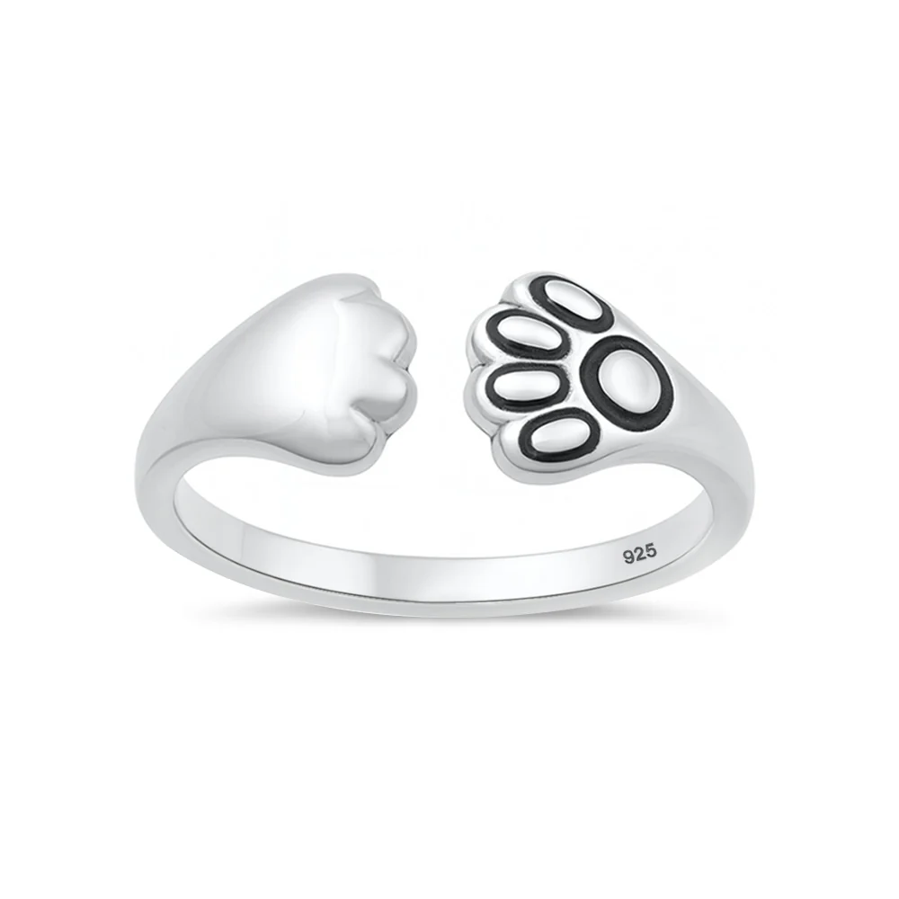 Sterling Silver Oxidized And Polished Pet Paws Toe Ring