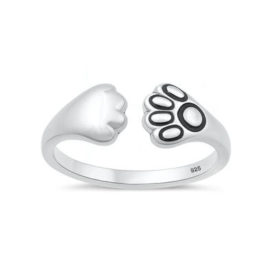 Sterling Silver Oxidized And Polished Pet Paws Toe Ring