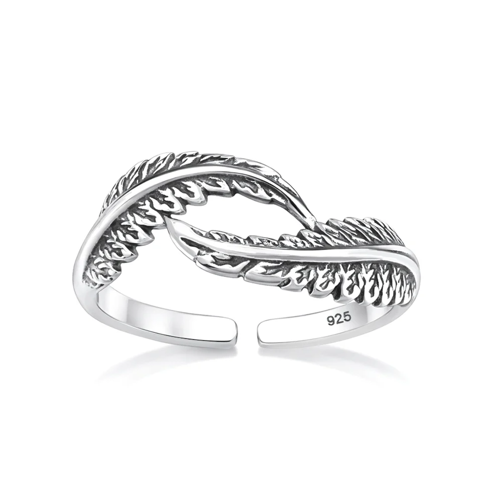 Sterling Silver Oxidized And Polished Fern Leaves Toe Ring