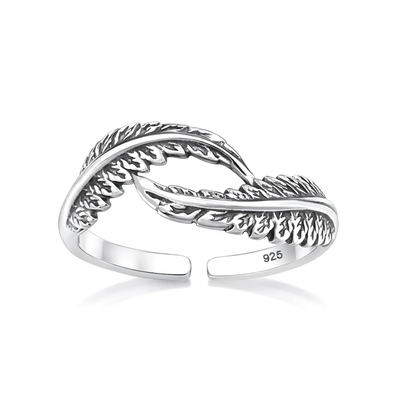 Sterling Silver Oxidized And Polished Fern Leaves Toe Ring