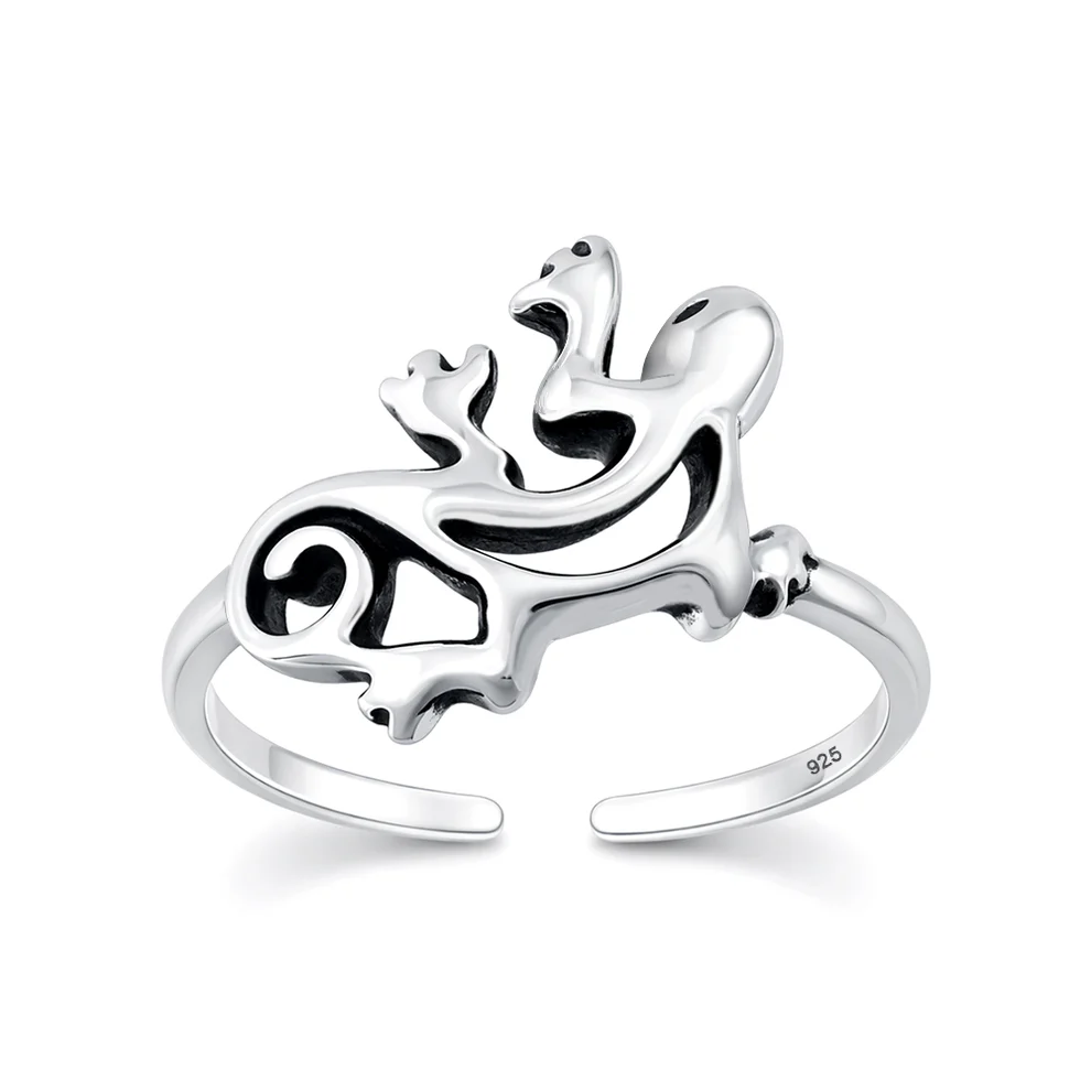 Sterling Silver Oxidized And Polished Gecko Toe Ring