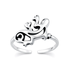 Sterling Silver Oxidized And Polished Gecko Toe Ring