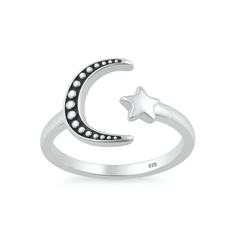 Sterling Silver Oxidized And Polished Moon And Star Toe Ring