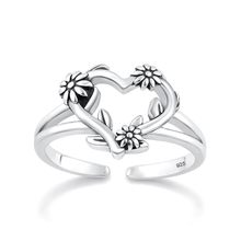 Load image into Gallery viewer, Sterling Silver Oxidized And Polished Heart And Flowers Toe Ring