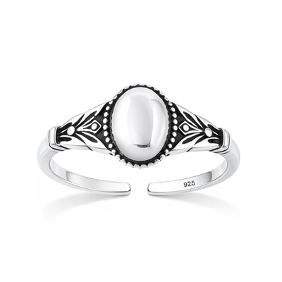 Sterling Silver Oxidized And Polished Oval Toe Ring
