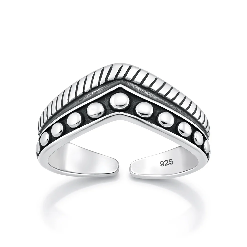 Sterling Silver Oxidized And Polished V Shape Toe Ring