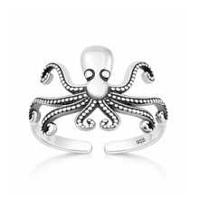 Load image into Gallery viewer, Sterling Silver Oxidized And Polished 11.5mm Octopus Toe Ring