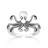 Sterling Silver Oxidized And Polished 11.5mm Octopus Toe Ring