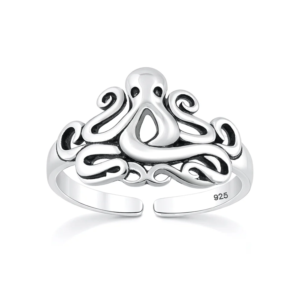 Sterling Silver Oxidized And Polished 9.7mm Octopus Toe Ring