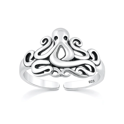 Sterling Silver Oxidized And Polished 9.7mm Octopus Toe Ring